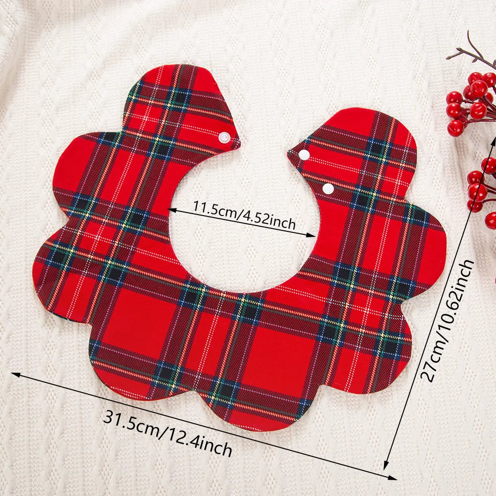 360° Christmas Day Baby Bibs for Infant Boys Girls Plaid Saliva Towel Cute Korea Ins O Neck Adjustable Button Feeding Burp Cloth